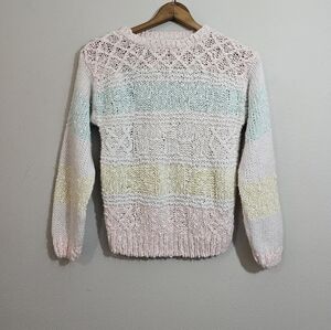 Vintage Margules Handknit Pastel Colorblock Knit Sweater